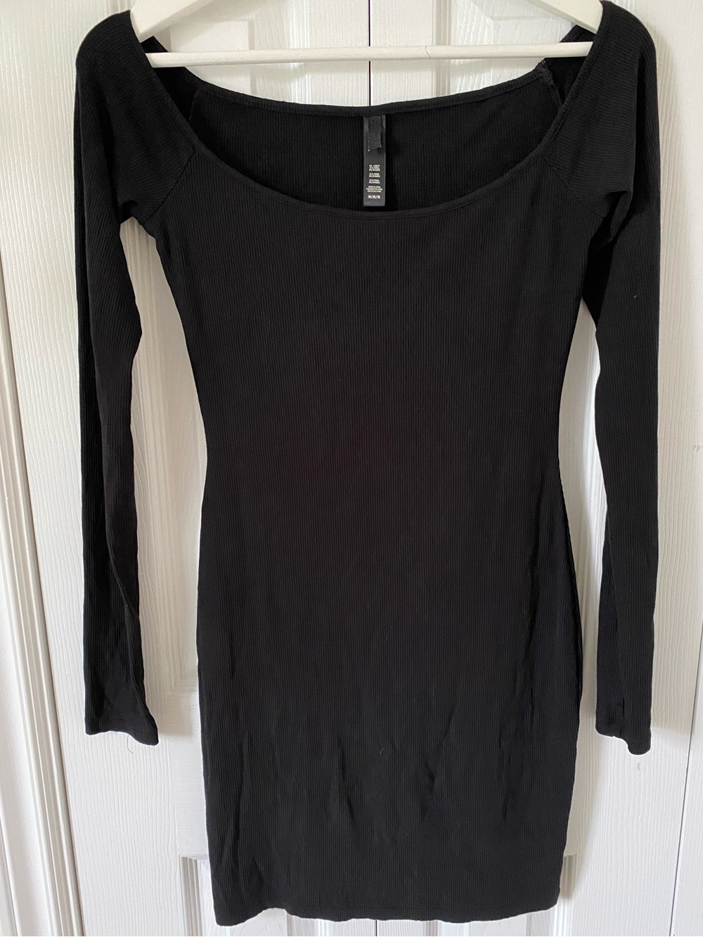 SKIMS Soft Lounge Ribbed Long Sleeve Midi Length Dress in Onyx Size Medium